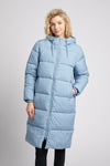 Womens Long Line Puffer Coat in Ashley Blue