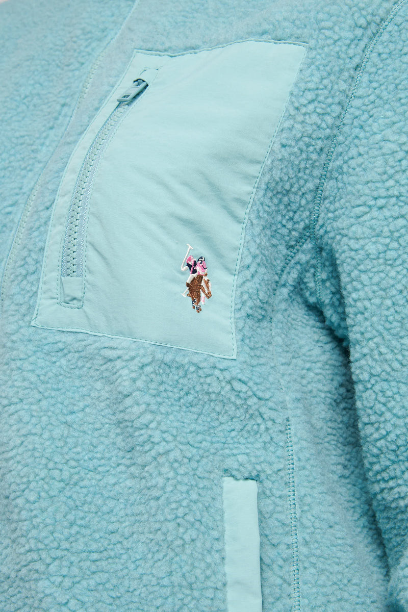 Womens Zip-Up Teddy Jacket in Cameo Blue