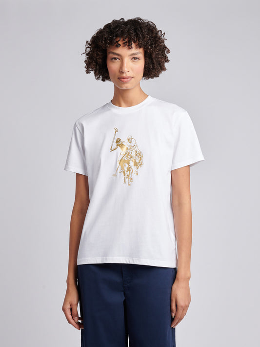 Womens Gold Logo T-Shirt in Bright White