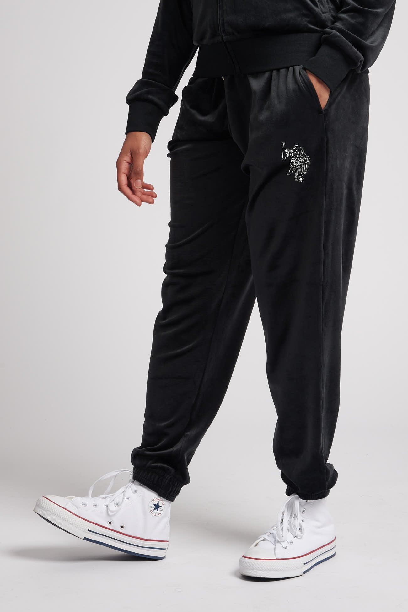 Womens Velour Diamante Loose Fit Joggers in Black – U.S. Polo Assn. UK