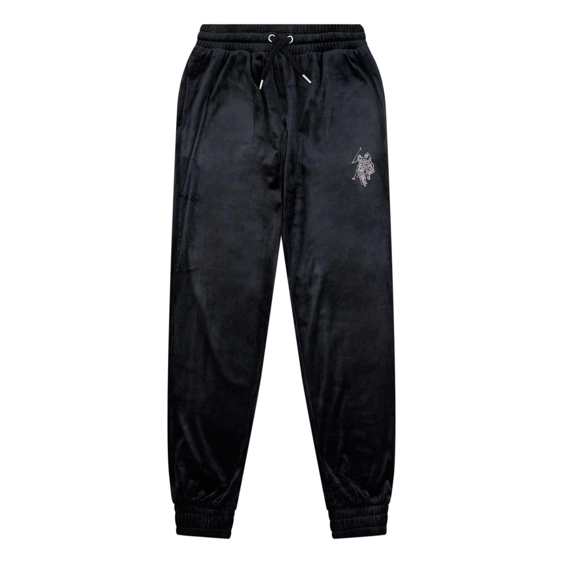 Womens Velour Diamante Loose Fit Joggers in Black