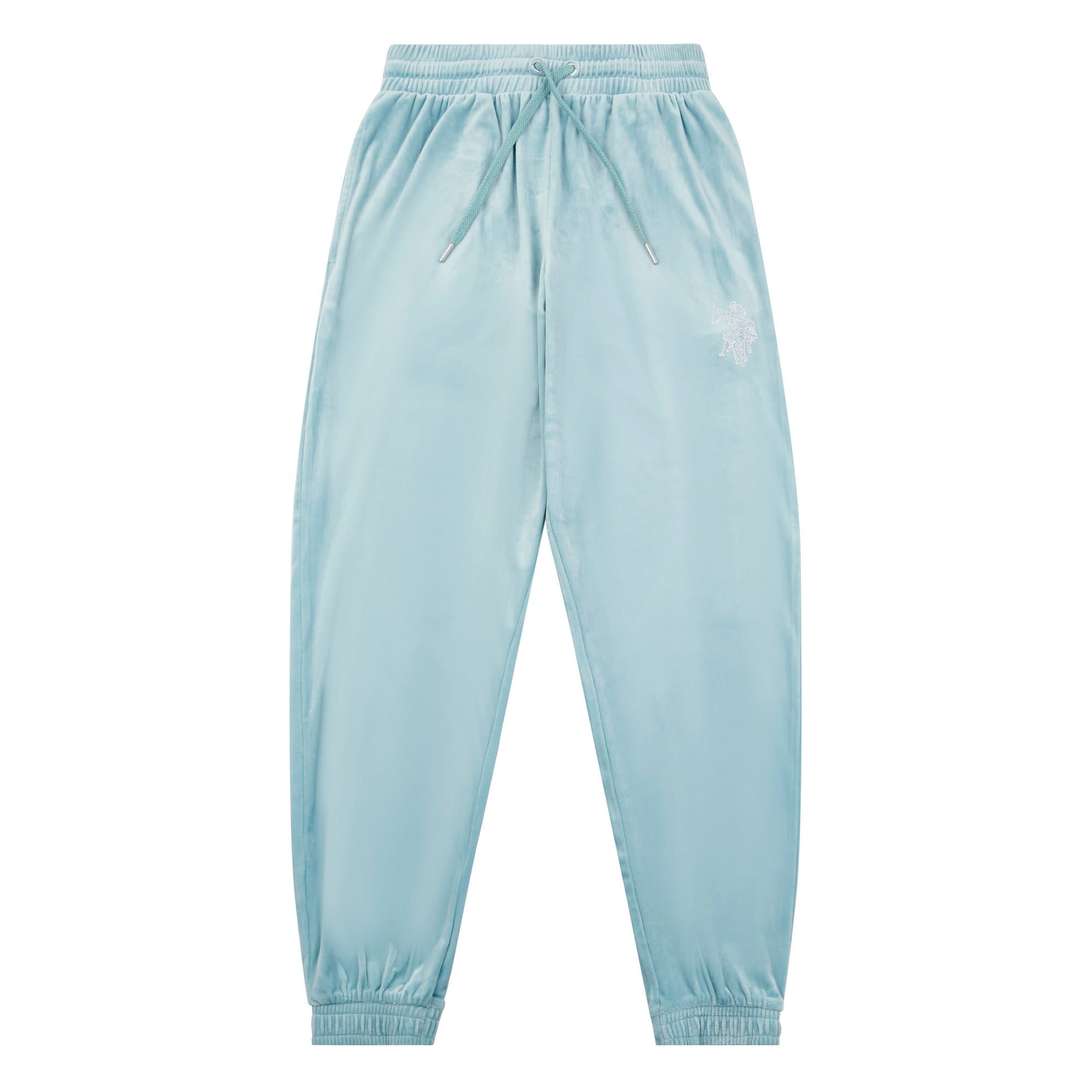 Womens Velour Diamante Loose Fit Joggers in Cameo Blue