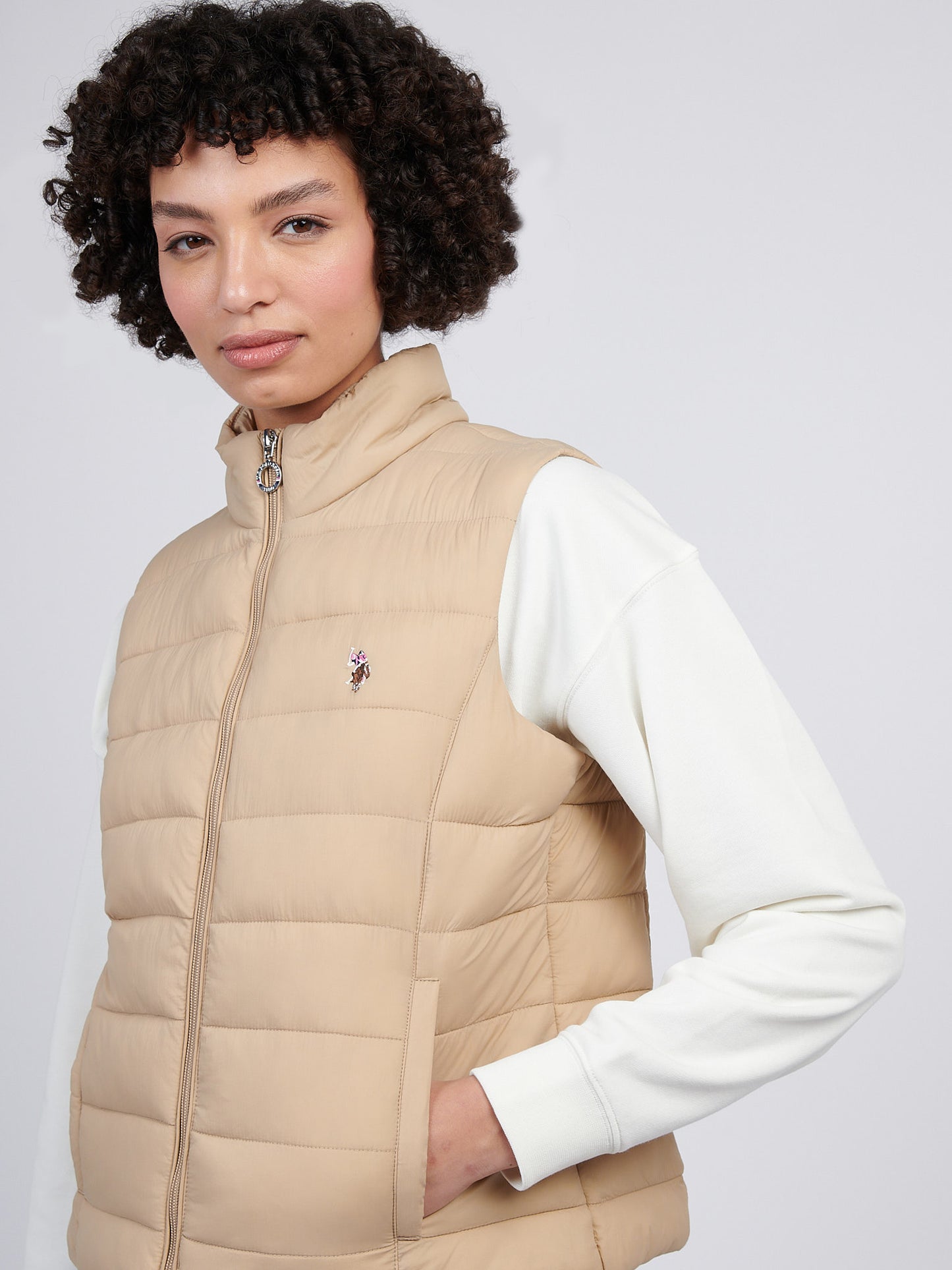 Womens Lightweight Puffer Gilet in Sesame