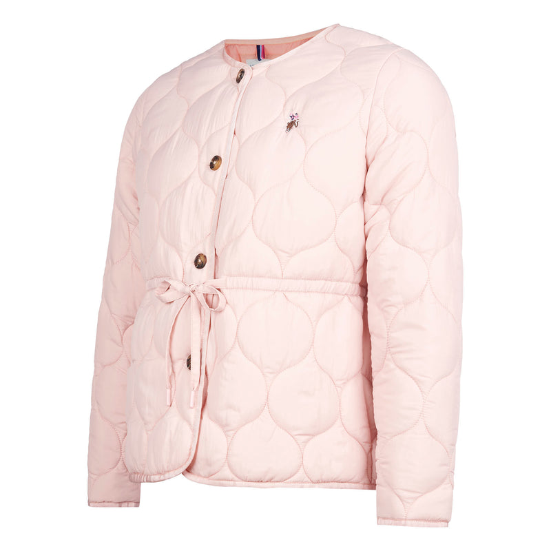 Womens Drawstring Waist Quilted Jacket in Silver Pink