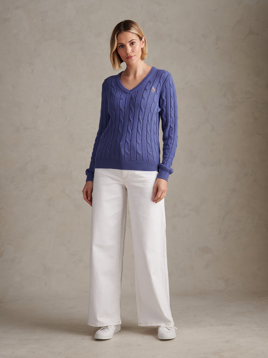 Womens V-Neck Cable Jumper Marlin