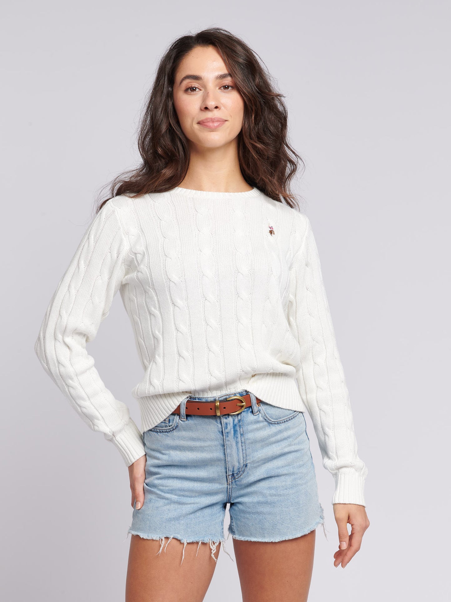 Womens Crew Neck Cable Jumper Marshmallow