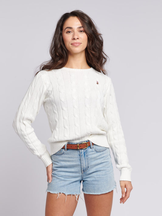Womens Crew Neck Cable Jumper Marshmallow