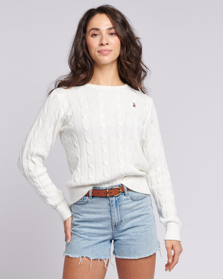 Womens Crew Neck Cable Jumper Marshmallow
