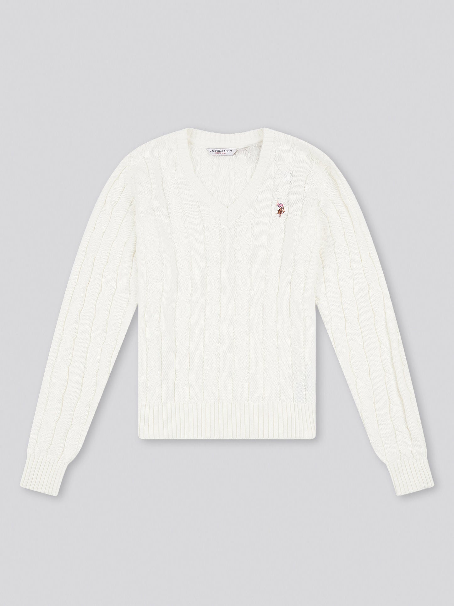 Womens V-Neck Cable Jumper in Marshmallow