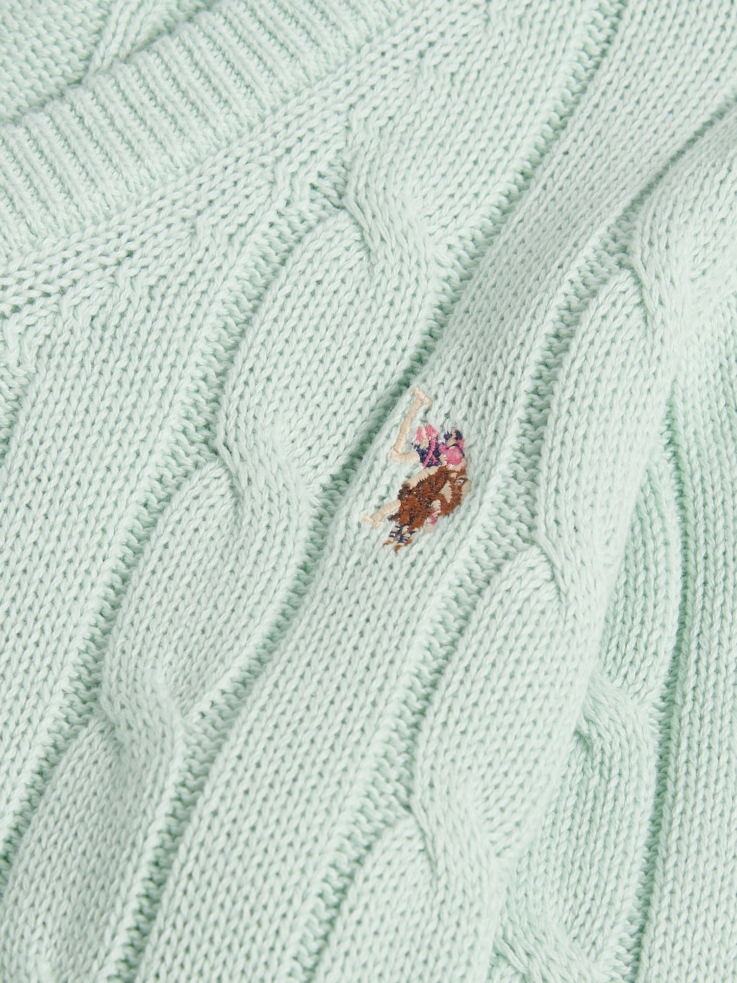 Womens V-Neck Cable Jumper Misty Jade