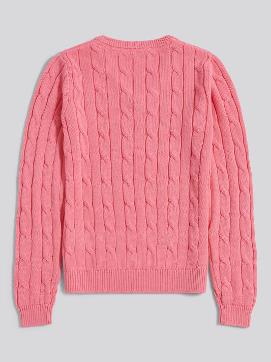 Womens V-Neck Cable Jumper Bubblegum