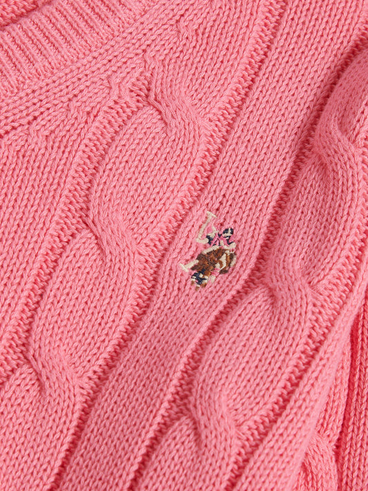 Womens V-Neck Cable Jumper Bubblegum