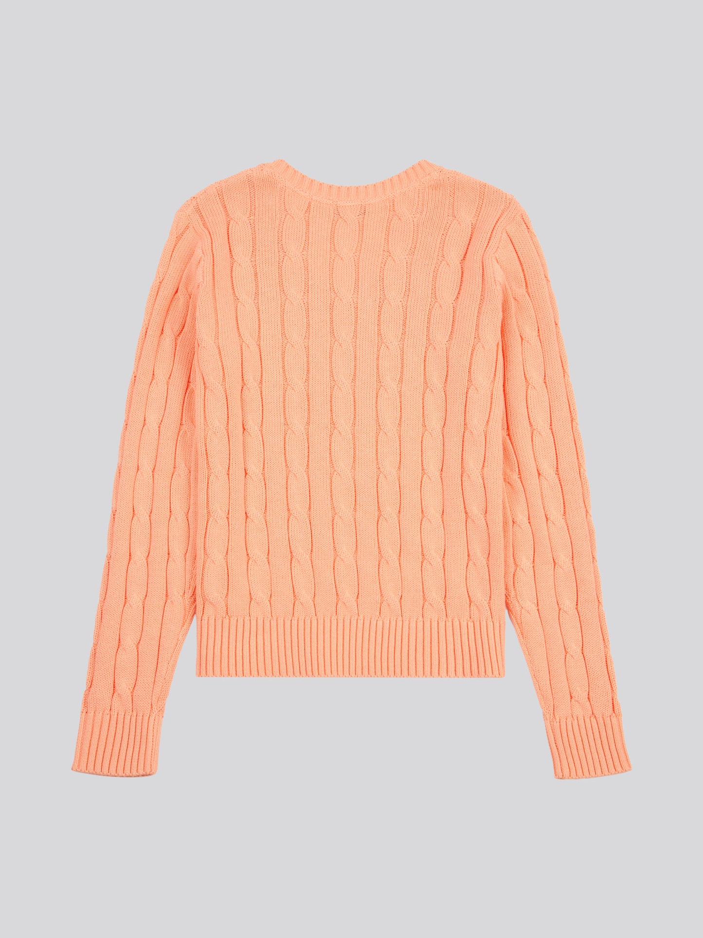 Womens V-Neck Cable Jumper in Peach Nectar