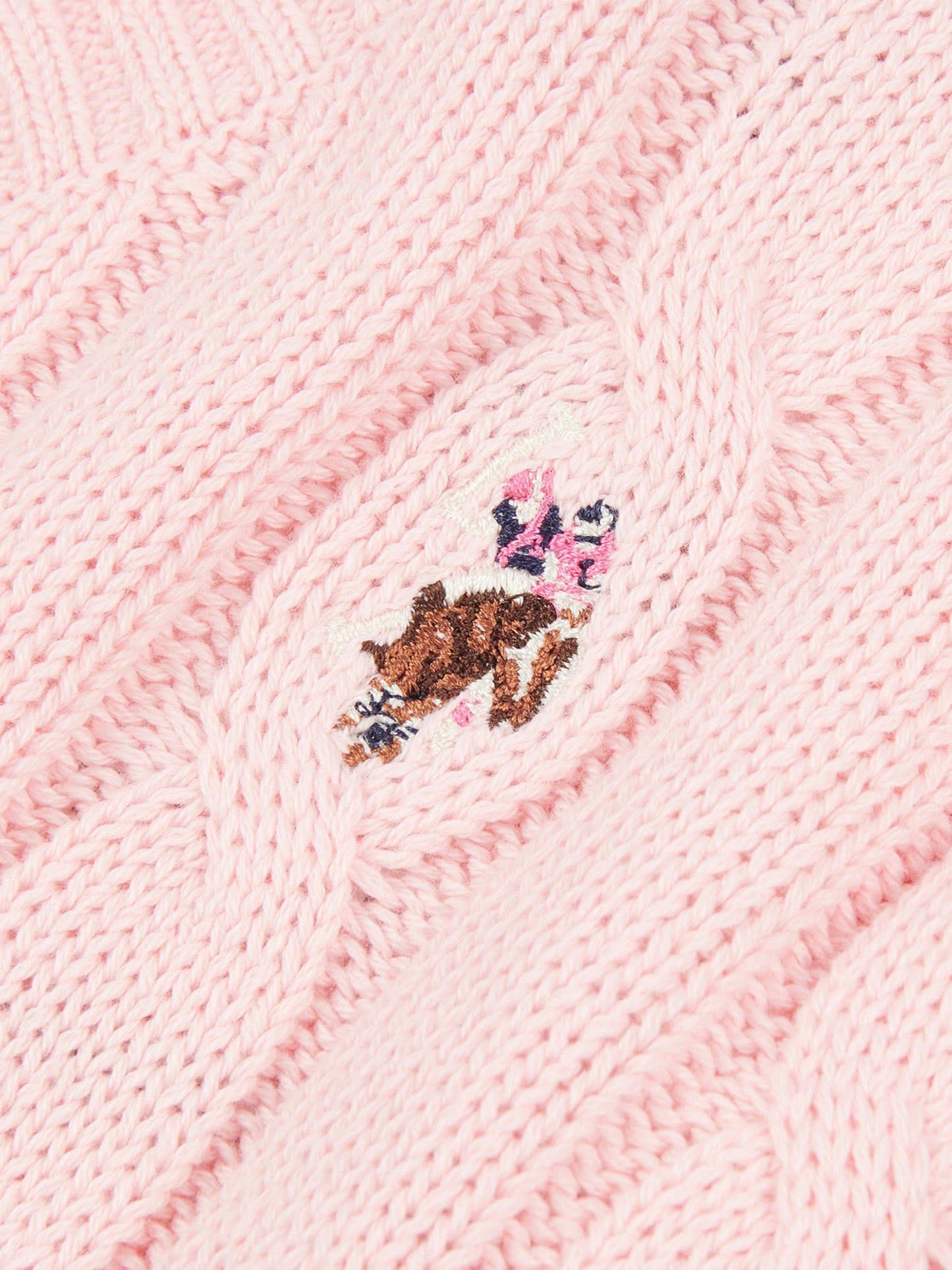 Womens V-Neck Cable Jumper in Crystal Rose