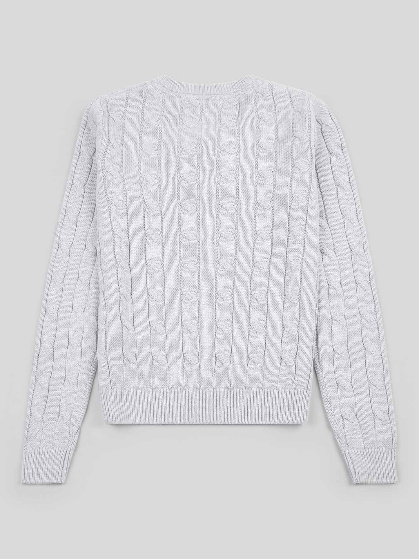 Womens V-Neck Cable Jumper in Pearl Grey Marl