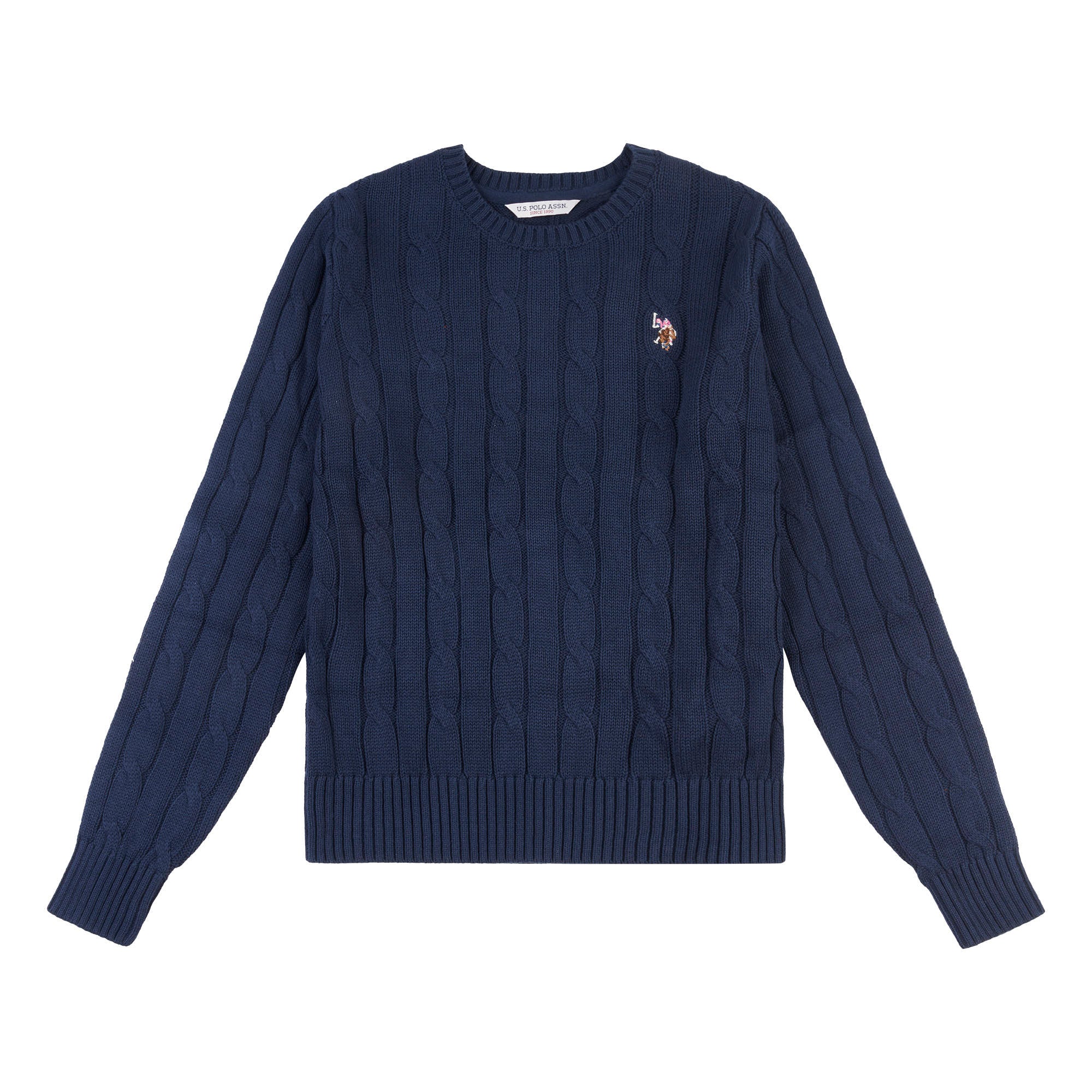 Womens Crew Neck Cable Knit Jumper in Navy Blue