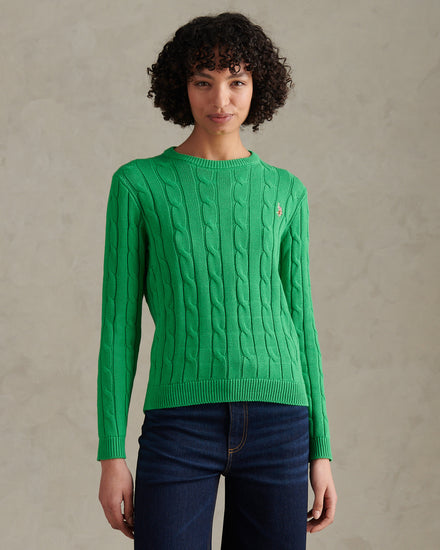 Womens Crew Neck Cable Jumper Kelly Green