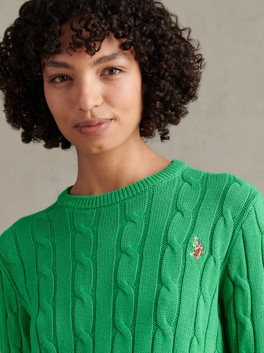 Womens Crew Neck Cable Jumper Kelly Green