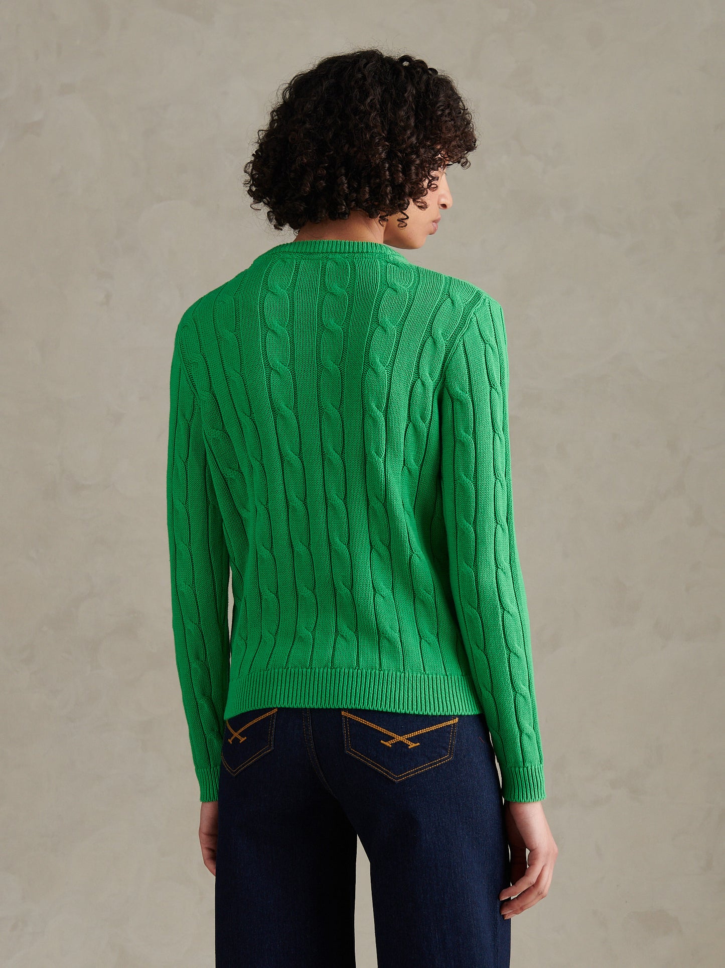 Womens Crew Neck Cable Jumper Kelly Green