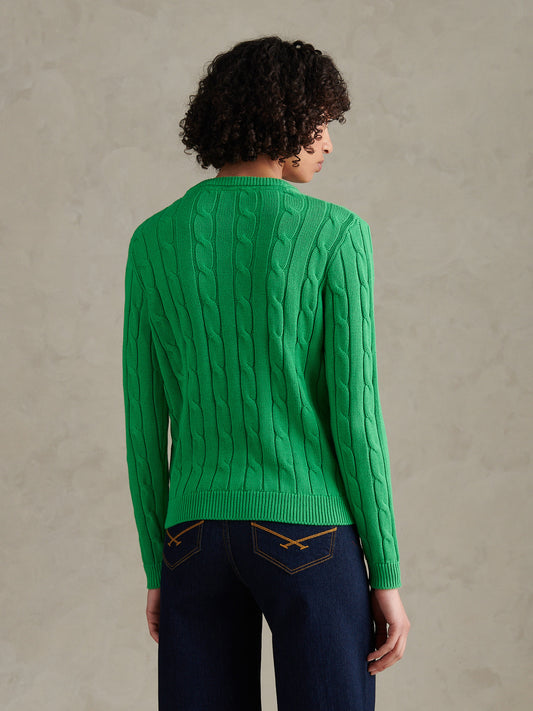 Womens Crew Neck Cable Jumper Kelly Green
