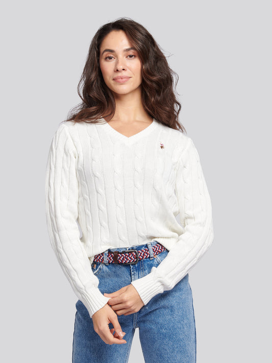 Womens Crew Neck Cable Jumper in Marshmallow