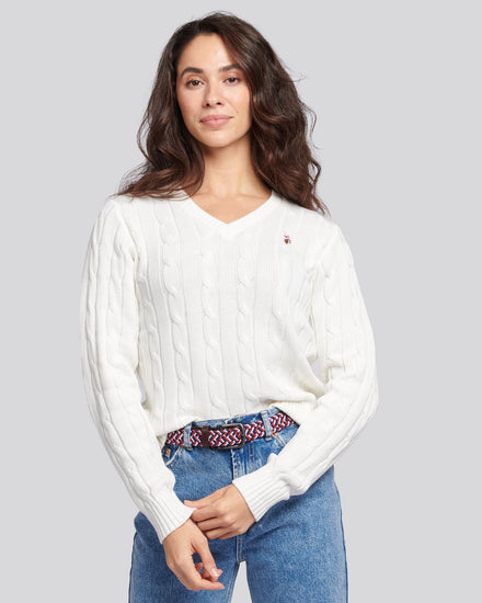 Womens Crew Neck Cable Jumper in Marshmallow