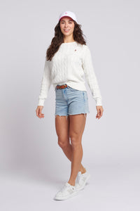 Womens Crew Neck Cable Knit Jumper in Marshmallow
