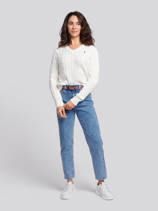 Womens Crew Neck Cable Jumper in Marshmallow