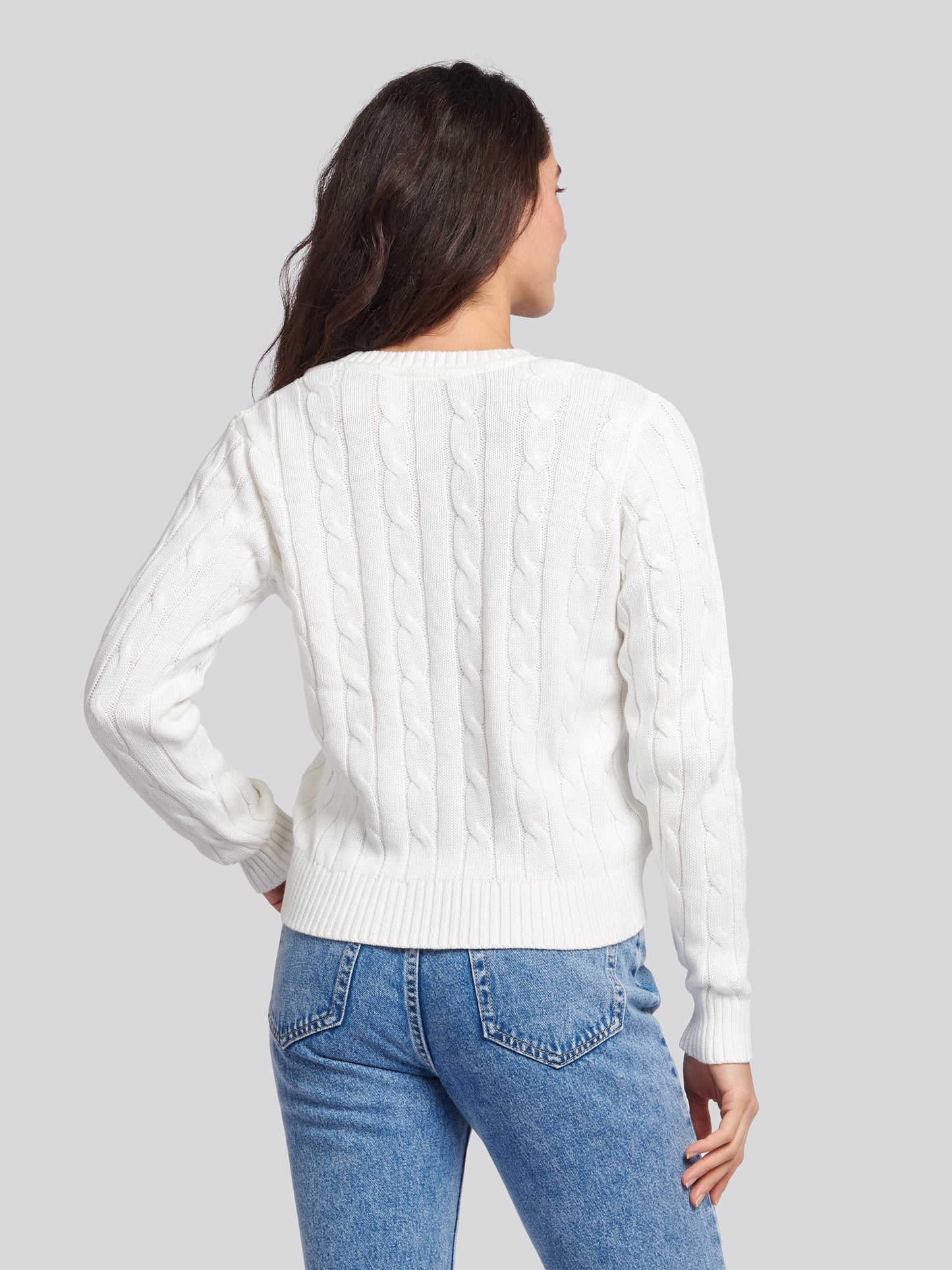 Womens Crew Neck Cable Jumper in Marshmallow