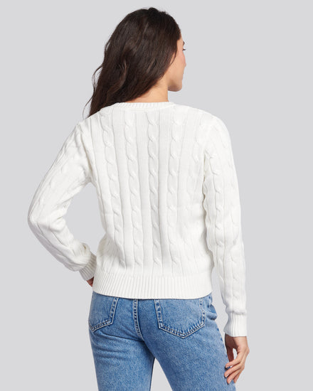 Womens Crew Neck Cable Jumper Marshmallow