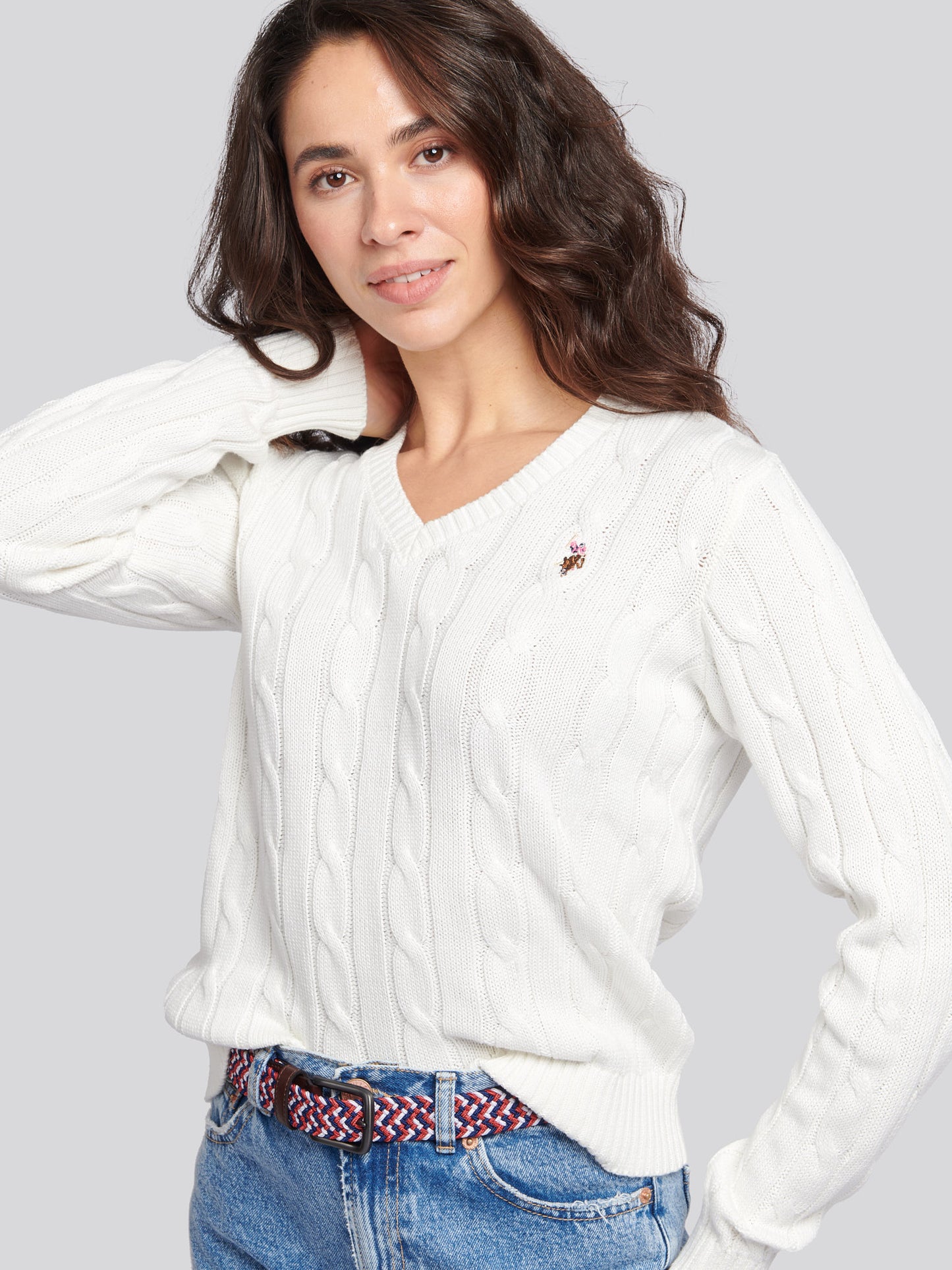 Womens Crew Neck Cable Jumper in Marshmallow