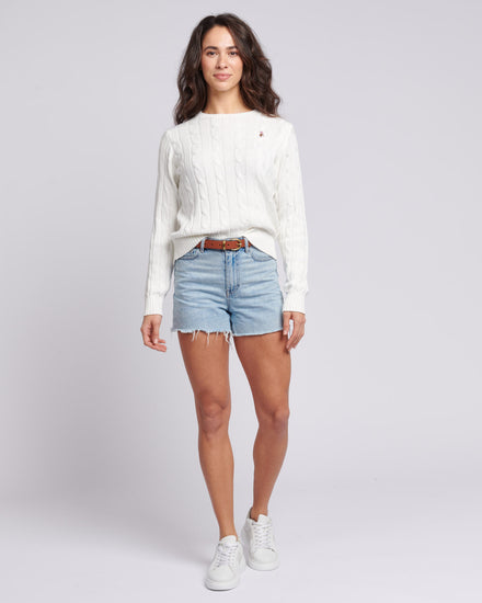 Womens Crew Neck Cable Jumper Marshmallow