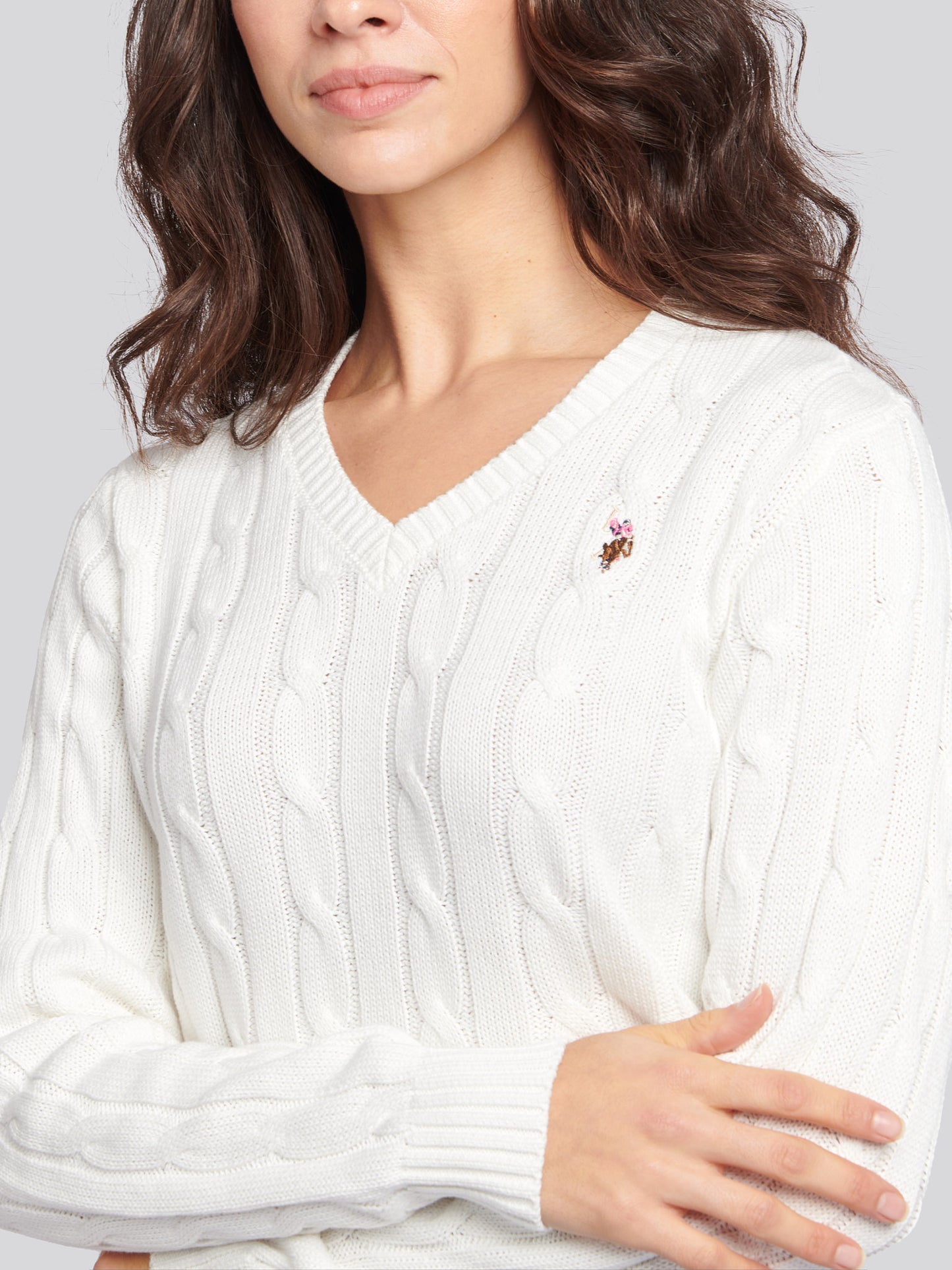 Womens Crew Neck Cable Jumper in Marshmallow