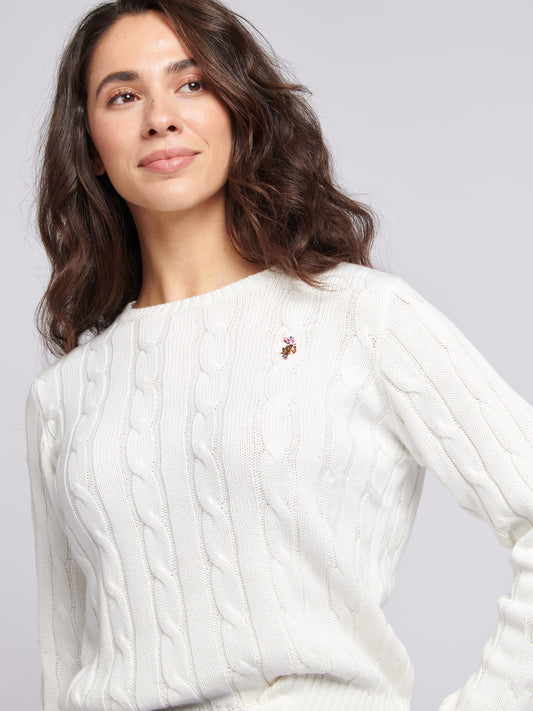 Womens Crew Neck Cable Jumper Marshmallow