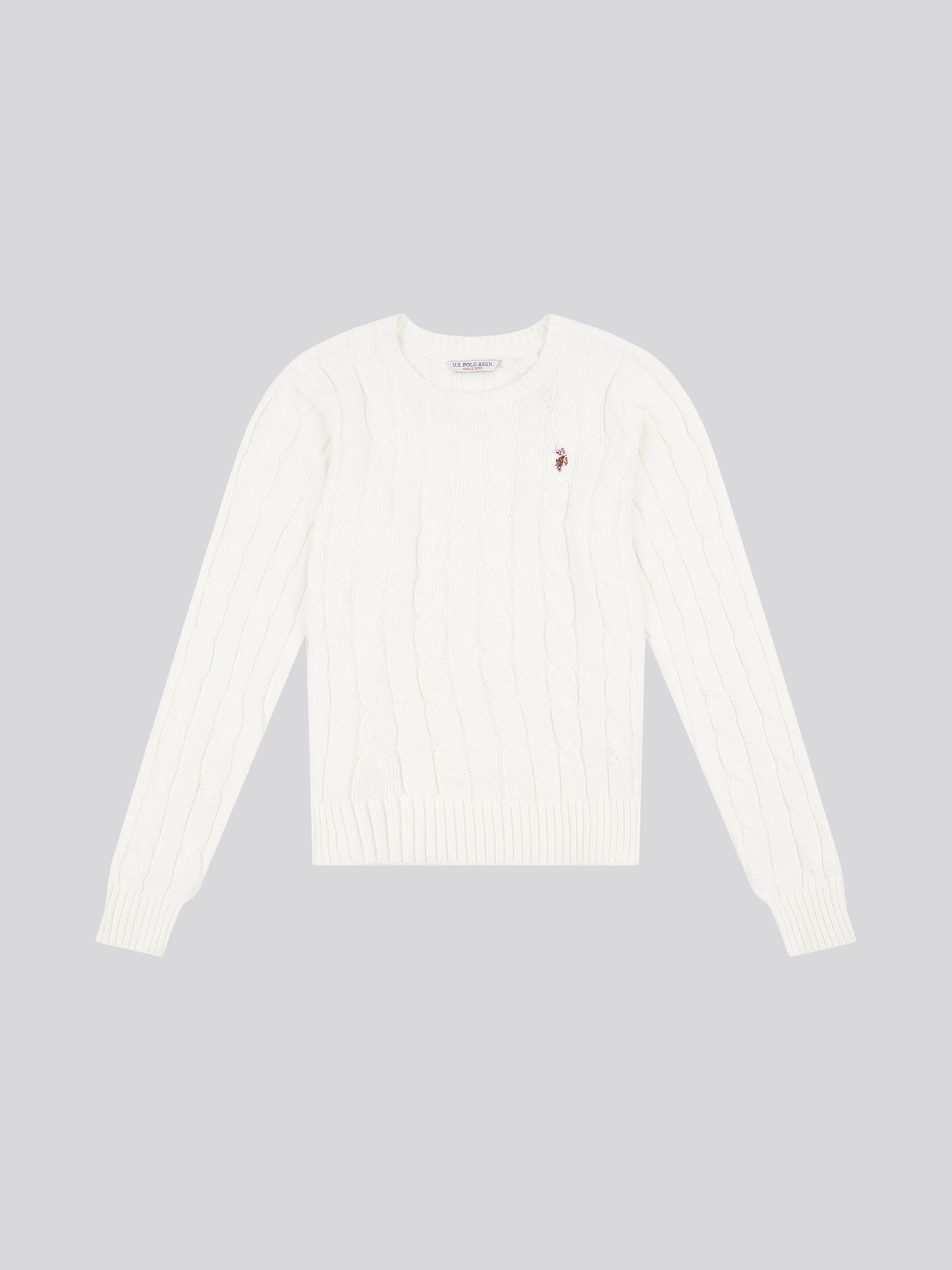 Womens Crew Neck Cable Jumper in Marshmallow