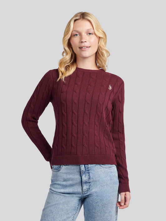 Womens Crew Neck Cable Jumper in Fig