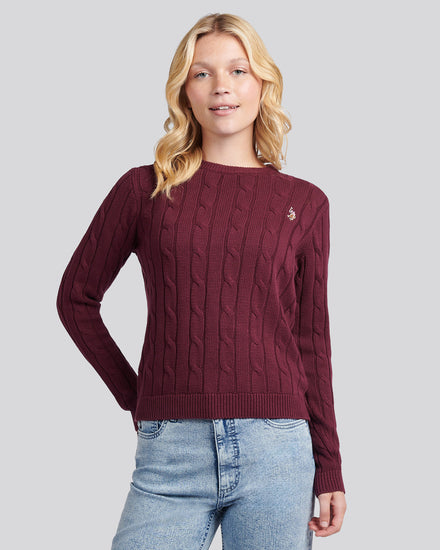 Womens Crew Neck Cable Jumper in Fig
