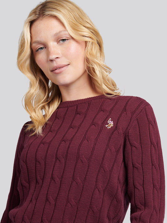 Womens Crew Neck Cable Jumper in Fig
