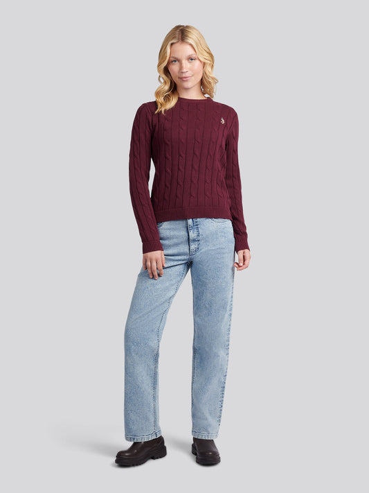 Womens Crew Neck Cable Jumper in Fig
