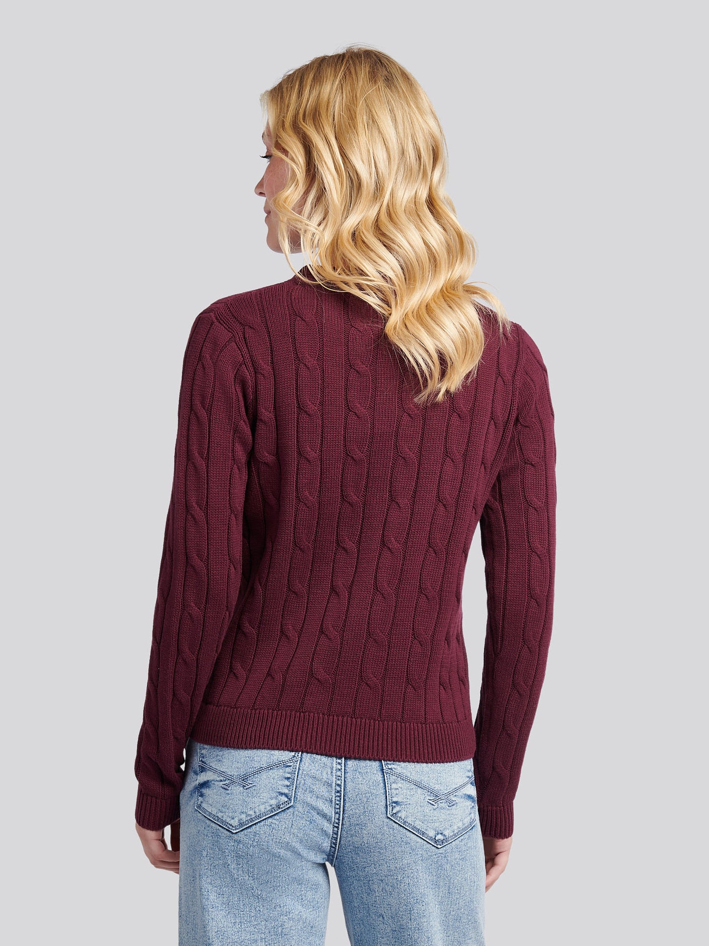 Womens Crew Neck Cable Jumper in Fig