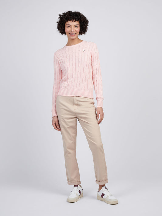 Womens Crew Neck Cable Jumper in Crystal Rose