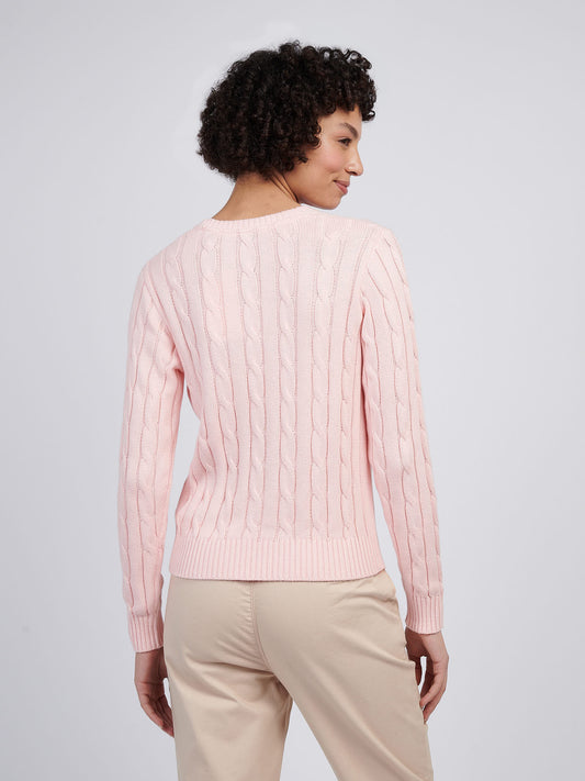 Womens Crew Neck Cable Jumper in Crystal Rose