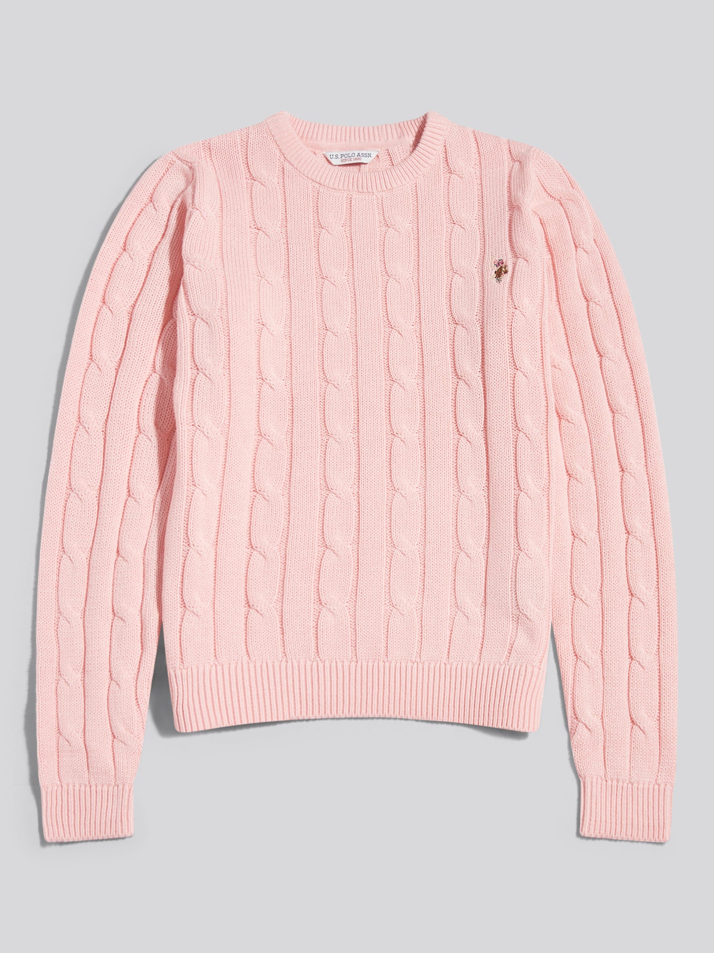 Womens Crew Neck Cable Jumper Crystal Rose