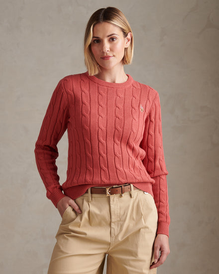 Womens Crew Neck Cable Jumper Mineral Red