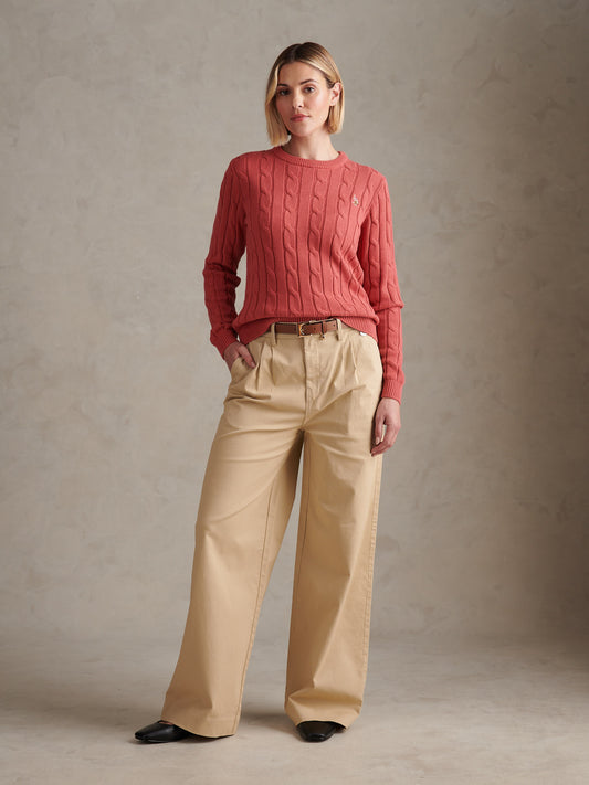 Womens Crew Neck Cable Jumper Mineral Red