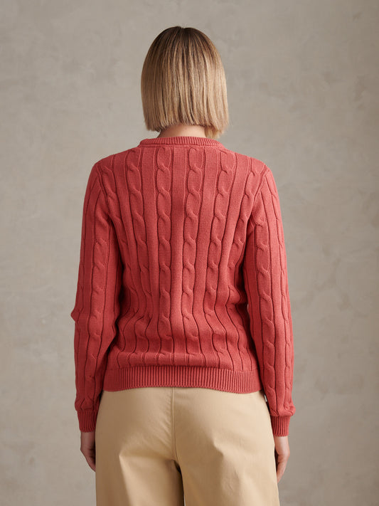 Womens Crew Neck Cable Jumper Mineral Red