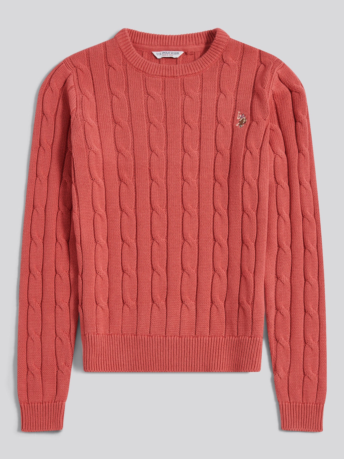 Womens Crew Neck Cable Jumper Mineral Red
