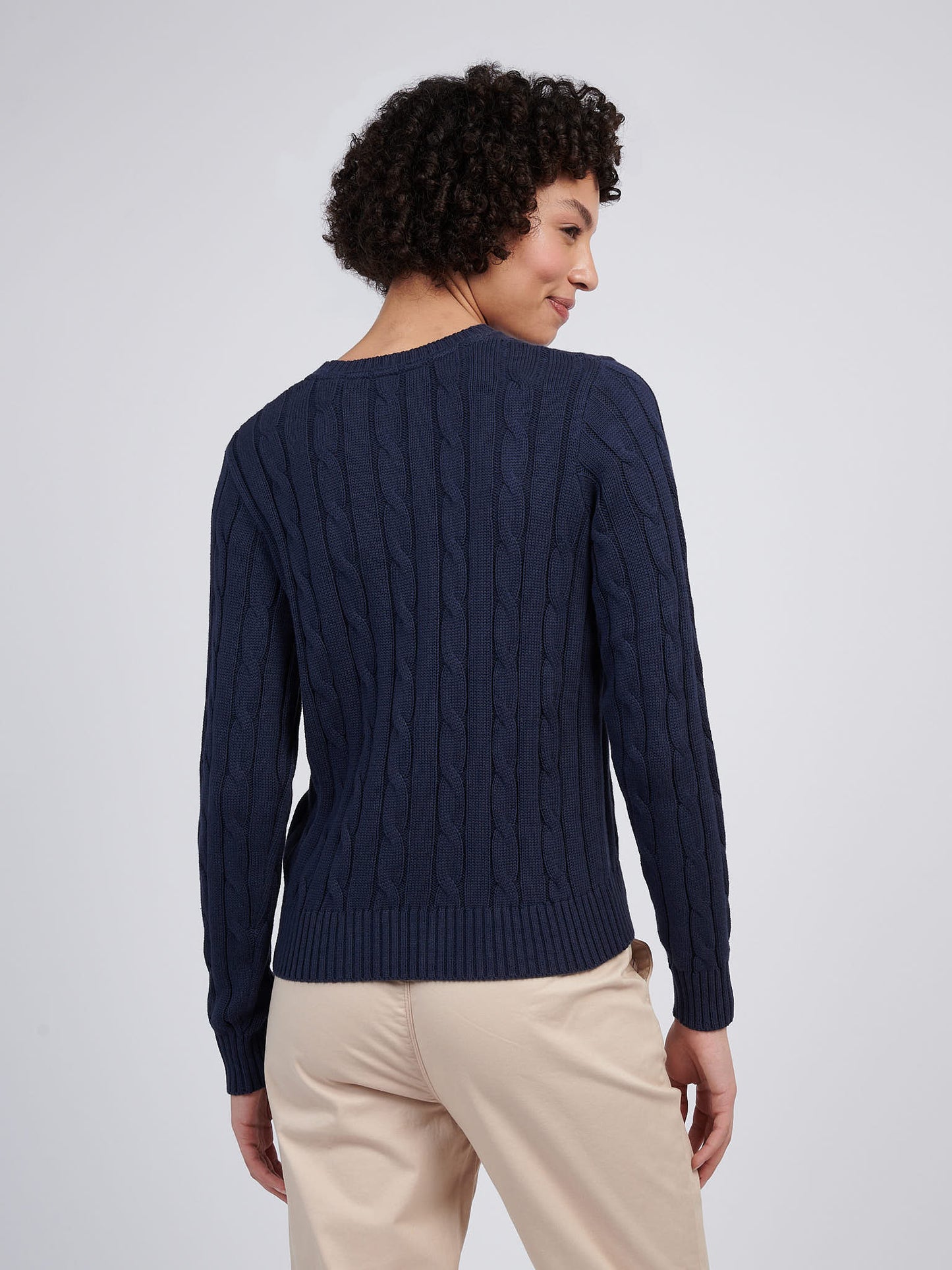 Womens Crew Neck Cable Jumper in Navy Iris