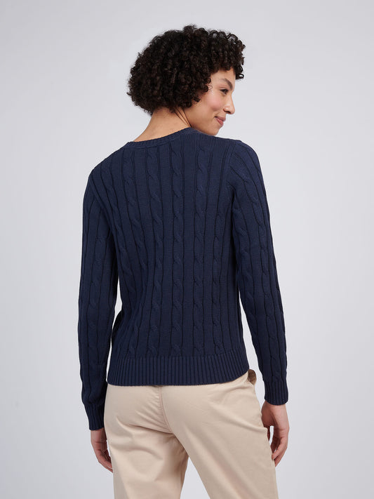 Womens Crew Neck Cable Jumper in Navy Iris