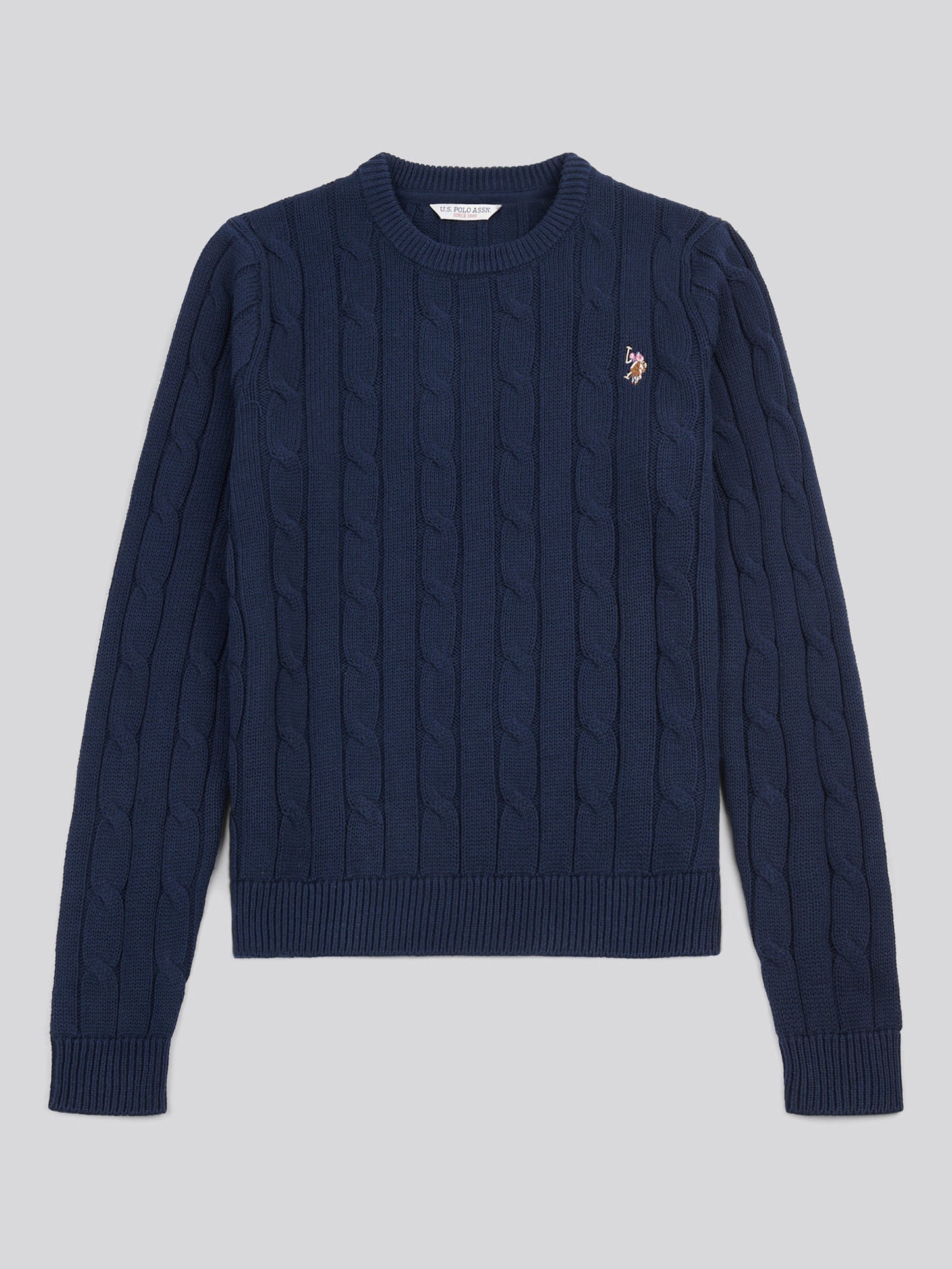 Womens Crew Neck Cable Jumper in Navy Iris